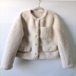 Charlior Womens Ivory Long Sleeve Front Flap Pocket Sherpa Jacket Size Large